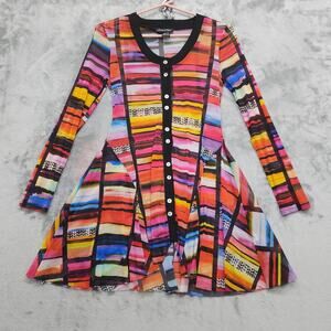 Michael Tyler Top Women XS Abstract Print Button Down Tunic Dress Sheer Designer